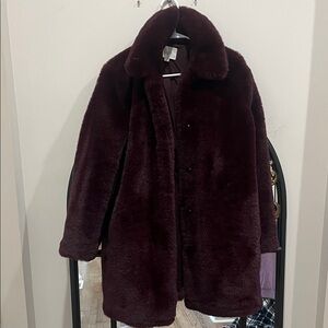 LOFT Deep Burgundy Faux Fur Coat